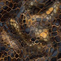 Abstract cellular pattern with golden edges and dark blue-brown cells creating organic mosaic texture. Seamless design for luxury backgrounds.