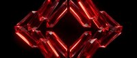 Glowing red neon geometric shapes arranged in symmetrical pattern against dark background, suitable for tech, gaming, and modern design projects.