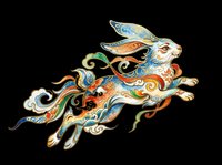 Decorative rabbit with ornate swirling patterns and vibrant colors, isolated on transparent background. Ready for t-shirts, stickers, clipart, sublimation, and print-on-demand designs.