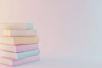 Stack of pastel colored books arranged on light background creating minimal composition with soft pink and blue tones, copy space for text.