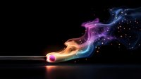 Glowing match ignites with colorful smoke trails in purple, blue and orange hues against dark background, creating magical atmosphere for creative design projects.