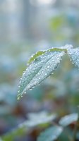 Fresh green leaf covered with sparkling water droplets after rain, soft bokeh background, nature macro close-up for wellness and eco design.