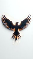 Majestic phoenix bird silhouette with spread wings and glowing golden edges isolated on white background for logo design and branding projects.