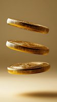 Falling golden coins captured in motion against warm brown background, showcasing wealth and financial success concept for business and investment designs.