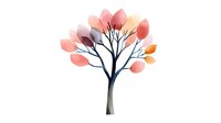 Minimalist watercolor tree with coral and peach leaves against white background, stylized botanical art suitable for wall decor and stationery design.