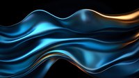 Luminous blue and gold waves create dynamic flowing abstract background with smooth glossy curves and metallic sheen, suitable for luxury designs.