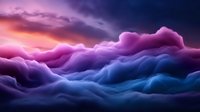 Dramatic sunset sky with vibrant purple and blue clouds creating ethereal dreamlike atmosphere. Mystical cloudscape with layered formations in twilight colors.