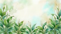 Watercolor botanical frame with lush green foliage and leaves on soft pastel background for natural design projects and organic branding materials.
