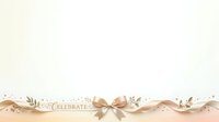 Elegant gold ribbon bow with olive branches and scattered confetti on cream background, isolated and ready for greeting cards, invitations, and festive design projects.