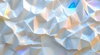White geometric polygonal surface with soft rainbow light reflections and shadows creating dynamic abstract background pattern with dimensional depth effect.