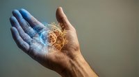 Human hand holding glowing digital brain with neural networks and light effects representing artificial intelligence and technology innovation.