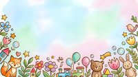 Watercolor nursery border with cute animals, toys, and flowers on soft pastel background. Isolated design element for children's products, invitations, and wall decor.