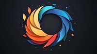 Colorful spiral logo design with gradient orange to blue curved elements forming circular shape on dark background. Modern abstract swirl pattern.