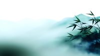 Minimalist bamboo leaves silhouette against turquoise misty background creates zen atmosphere for wellness, spa and meditation designs.