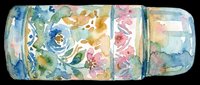 Watercolor floral washi tape roll with blue, pink, and green botanical patterns isolated on transparent background, ready for clipart, stickers, and design projects.