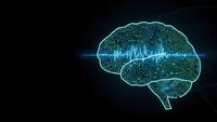 Digital brain with circuit patterns and glowing neural networks on dark background for artificial intelligence and technology concepts.