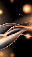 Elegant flowing waves in orange and gray tones on black background create dynamic abstract composition with glowing light effects and smooth curves.