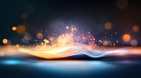 Magical glowing wave with sparkles and bokeh effects on dark background, flowing energy stream in orange and blue colors creates mystical atmosphere.