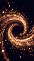 Golden spiral energy vortex with glowing particles and bokeh lights on dark background for digital art and motion graphics design.