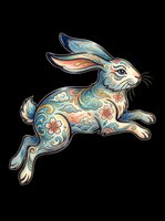 Decorative rabbit with ornate floral patterns in blue, orange, and cream tones, isolated on transparent background. Ready for t-shirts, stickers, clipart, and print-on-demand designs.
