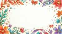 Colorful floral frame with ornamental leaves, flowers, and decorative elements on isolated white background, ready for design projects and layouts.