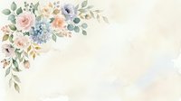 Watercolor floral arrangement with roses, hydrangeas, and greenery in soft pastels on cream background. Suitable for wedding invitations, greeting cards, and stationery designs.
