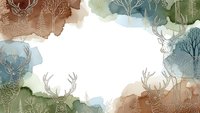 Watercolor forest frame with deer silhouettes and autumn foliage in earth tones, isolated on white background for rustic design projects.