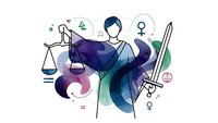 Justice concept with scales sword and female symbols representing legal equality gender rights law fairness balance judicial system advocacy.