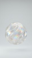 Iridescent glass sphere with swirling wave patterns and rainbow light reflections on neutral background, suitable for abstract design and modern graphics.