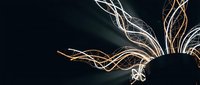 Abstract golden light trails creating flowing waves against dark background for modern digital art and motion graphics design projects.