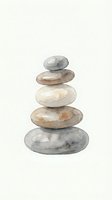Watercolor illustration of stacked smooth stones in neutral tones, symbolizing balance, zen meditation, and wellness. Isolated on white background for design use.