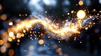 Magical glowing wave with golden sparkles and light particles flowing on dark background, creating mystical energy effect for fantasy designs.