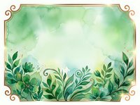Watercolor botanical frame with lush green foliage and ornate gold corners on isolated white background, ready for invitations, cards, and design projects.
