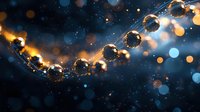 Glowing string lights with bokeh effect against dark background create magical festive atmosphere with golden and blue sparkles in night setting.