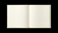 Open blank hardcover book with empty cream pages, isolated on transparent background. Ready for clipart, stickers, t-shirt design, print on demand, and sublimation projects.