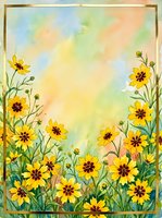 Watercolor yellow wildflowers frame with soft pastel background for spring greeting cards, invitations and botanical design projects.