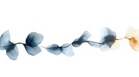 Delicate watercolor branch with translucent blue and peach leaves flowing in gentle curved line, creating ethereal botanical art on white background. Suitable for wall decor.