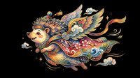 Ornate hedgehog with decorative wings and flowing colorful ribbons, isolated on transparent background. Ready for t-shirt design, clipart, stickers, sublimation, and print-on-demand products.