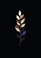 Minimalist botanical branch with gradient colored leaves from white to brown and blue on black background, isolated design element for creative projects.