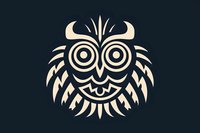 Stylized owl face logo design featuring circular eyes and tribal-inspired feather patterns in cream color on dark background, suitable for branding and merchandise.
