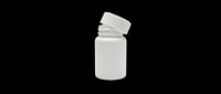 White plastic medicine bottle with open cap, isolated on transparent background. Ready for T-shirt design, stickers, clipart, print on demand, and sublimation projects.