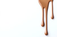 Liquid milk chocolate drips flowing down on white background, sweet melted dessert drops isolated for confectionery and candy design projects.