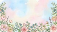 Watercolor floral border with pink roses, peonies, and eucalyptus leaves on soft pastel background. Ideal for wedding invitations, greeting cards, and design projects.