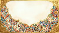 Ornate golden frame with intricate Islamic geometric patterns, colorful mosaic tilework, and decorative arabesque borders on cream background. Isolated design element for invitations, certificates, and decorative projects.
