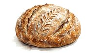 Artisan sourdough bread loaf with decorative wheat pattern scoring on golden brown crust, freshly baked bakery product isolated on white background.