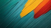 Vibrant brushstrokes in teal, yellow and red create dynamic diagonal composition against textured background, conveying energy and artistic expression in modern style.