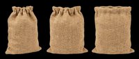 Burlap drawstring bags isolated on transparent background, ready for packaging design, product mockups, print-on-demand, sublimation, and commercial use applications.
