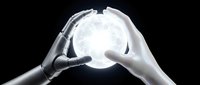 Two hands holding glowing sphere against dark background, symbolizing energy, innovation, and future technology concepts for business and design projects.