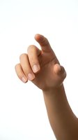 Human hand with fingers positioned in snapping gesture isolated on white background for design and communication concepts.