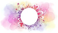 Watercolor floral frame with decorative swirls and hearts on pastel background. Copy space for text, wedding invitations, greeting cards, romantic designs.